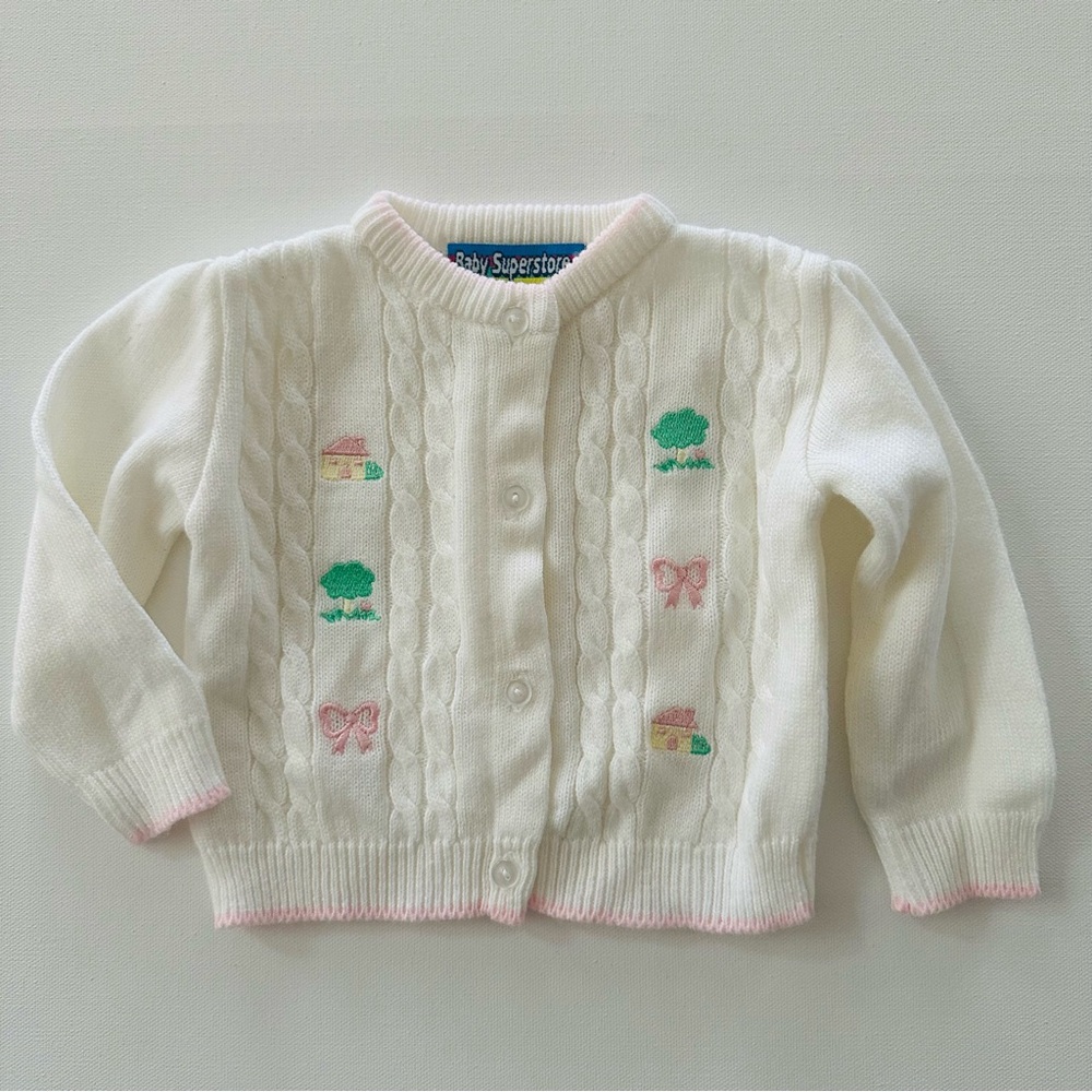 Vintage 3-6 Months Baby Girl Sweater Cardigan Spring Easter Embroidered